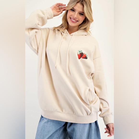 NWT Easel S Sunshine in My Soul Hoodie in Beige Sweatshirt Strawberry 🍓 Pullover - Picture 5 of 9